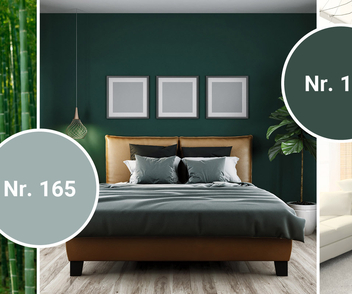 Die Farbwelt grün wird im Wohnzimmer und im Schlafzimmer gezeigt. 